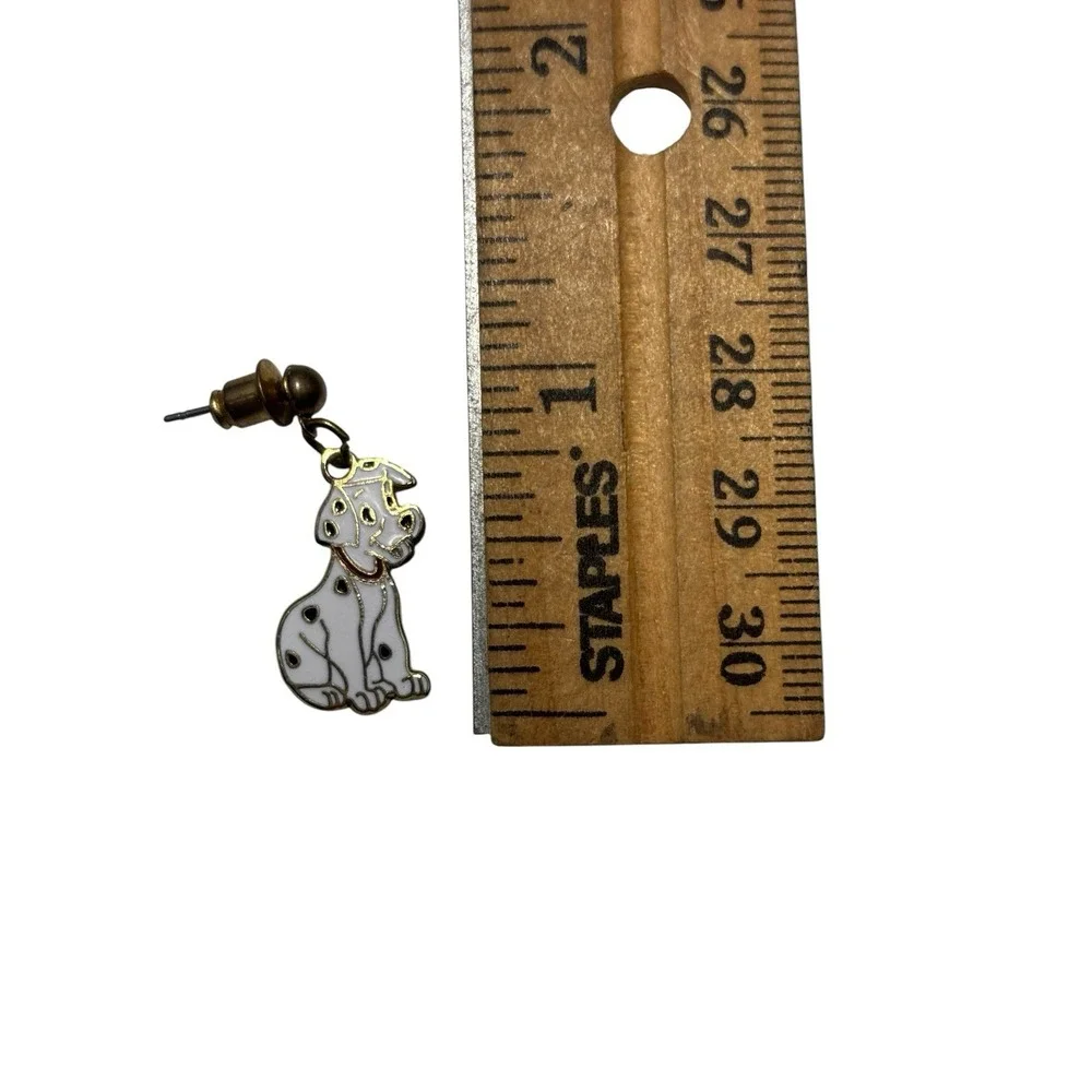 Vintage Disney Gold Tone Enamel 101 Dalmatians Puppy Dog Pierced Dangle Earrings